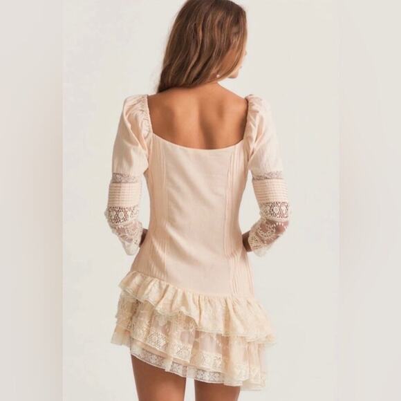 Loveshackfancy Cotton Lace Ruffles Mini Dress 3/4th Sleeves Floral Cream Size 6 - Picture 4 of 16